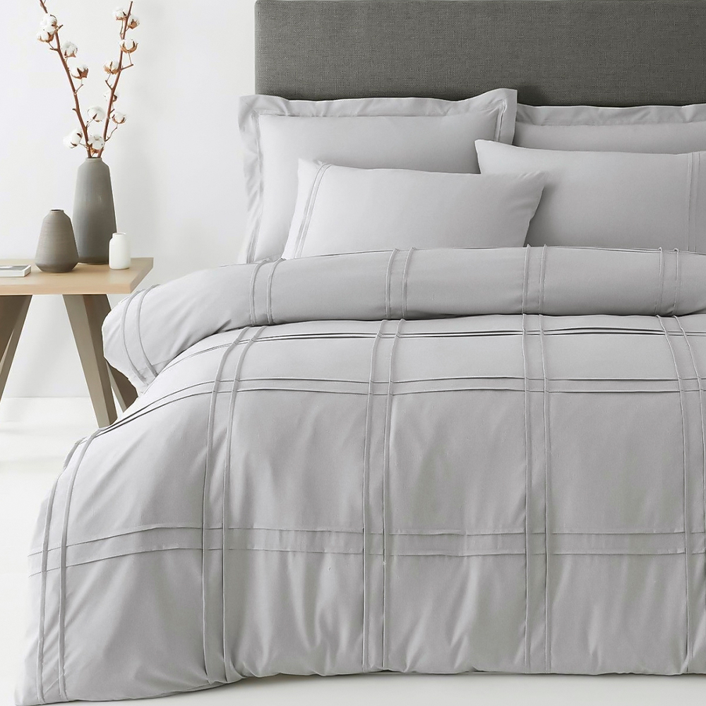 Juego de fundas de edredón plisadas Savaya Grid Pintuck para colchas modernas Juego de ropa de cama