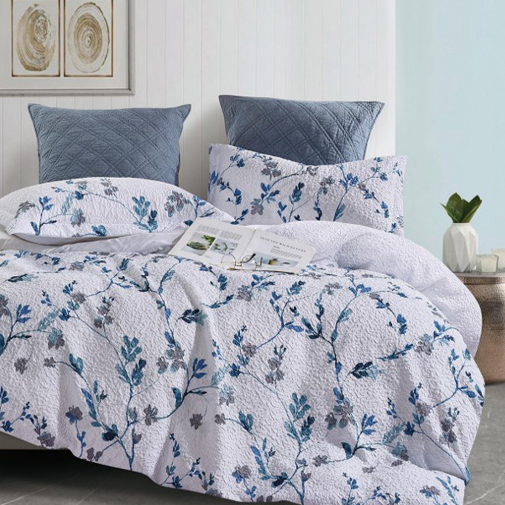 Juego de funda de edredón Seersucker con estampado floral botánico texturizado de Margot Juego de ropa de cama