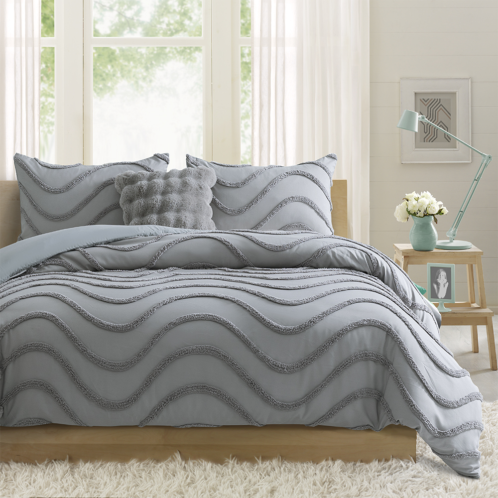 Conjunto de funda de edredón con bordado de chenilla con mechones modernos Geometric Wave de Milah