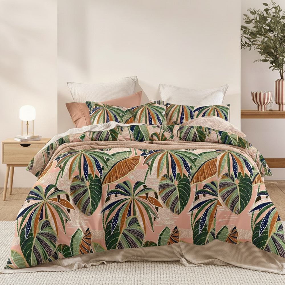 Juego de fundas de edredón con estampado de algodón y microfibra pura de Maidstone Nature Leaf Prints Juego de ropa de cama