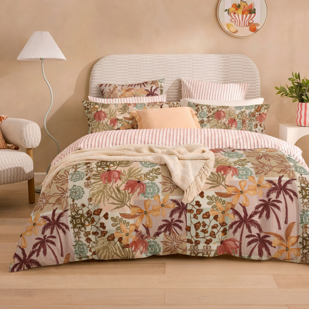 Juego de edredón con estampado de algodón y microfibra pura para estampados de palmeras de verano, juego de ropa de cama 