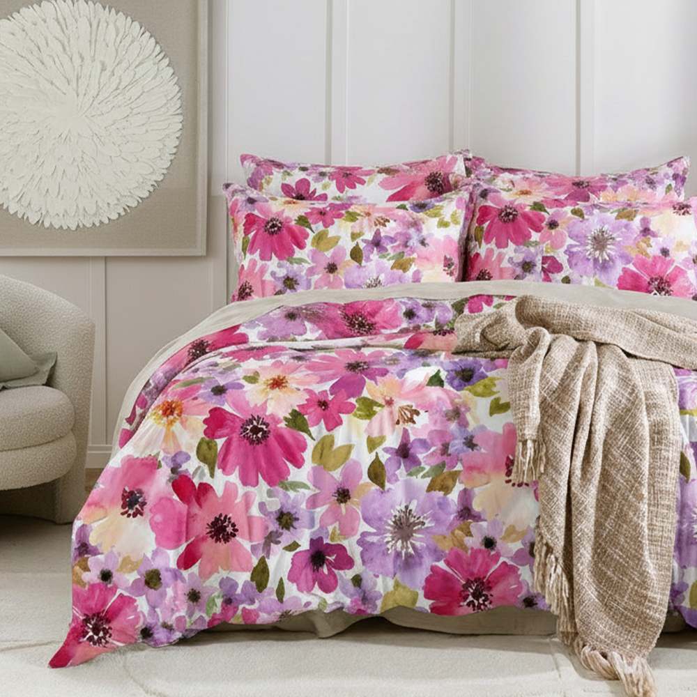 Juego de fundas de edredón con estampado de algodón y microfibra pura para acuarela y florales balísticos de Helensvale
