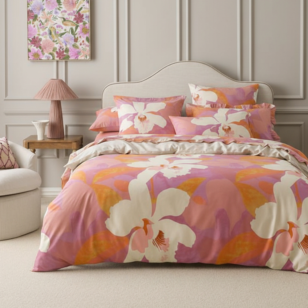 Conjunto de funda de edredón con estampado de algodón y microfibra pura con estampado de tiras florales Bianca