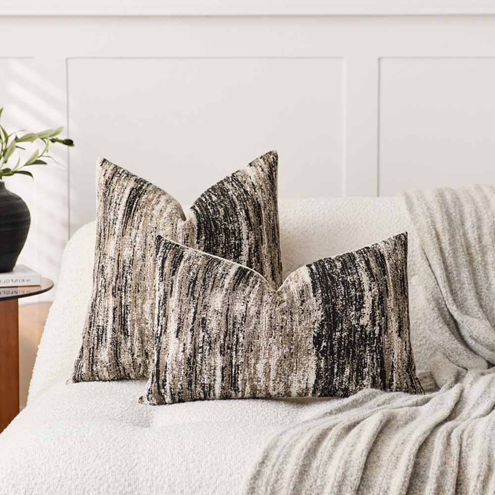 Almohada decorativa con cojín de chenilla lumbar con pincelada neutra