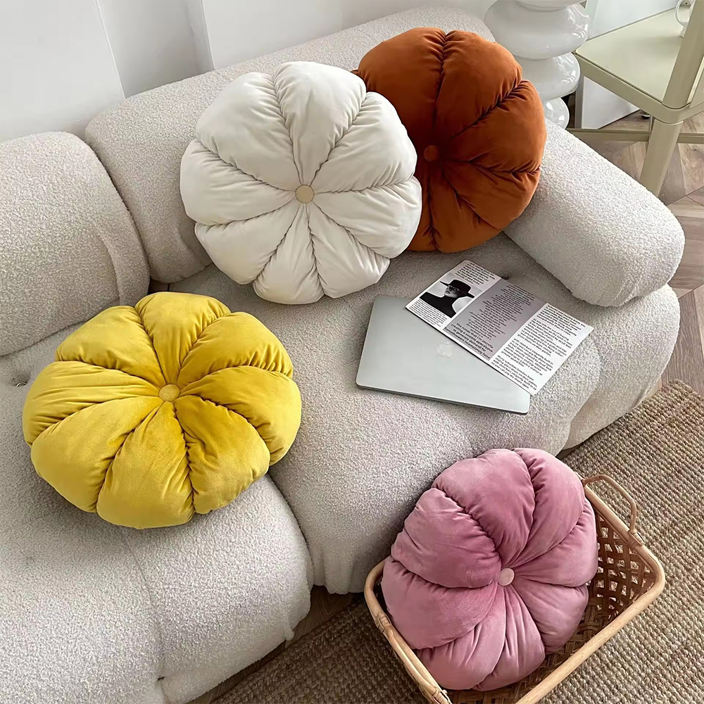 Almohada decorativa con cojín de terciopelo redondo de calabaza