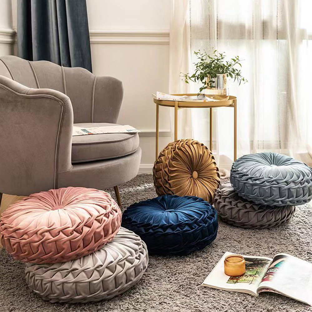 Almohada decorativa con cojín de terciopelo plisado redondo
