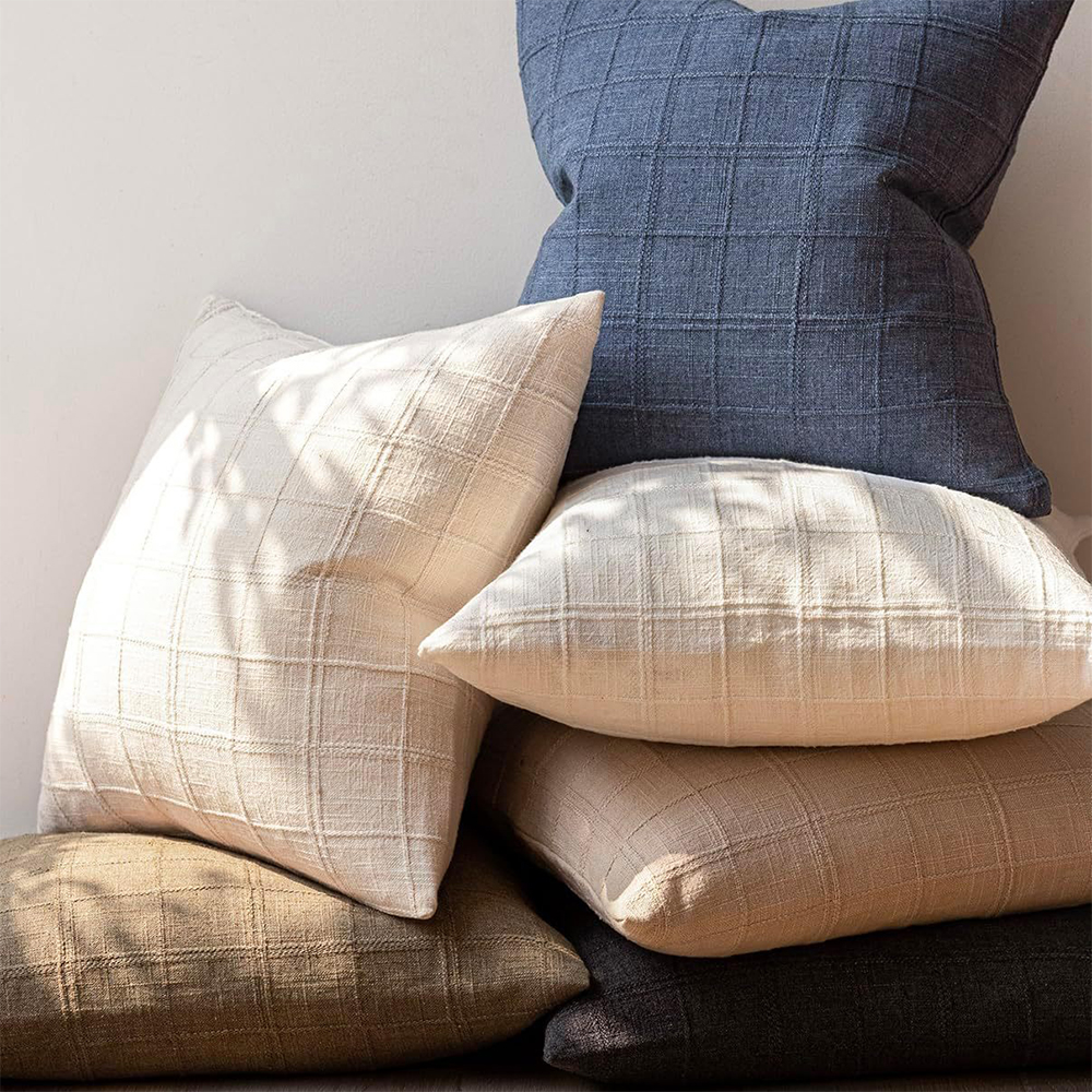 Cojín con textura de lino, cojín a cuadros, almohada decorativa