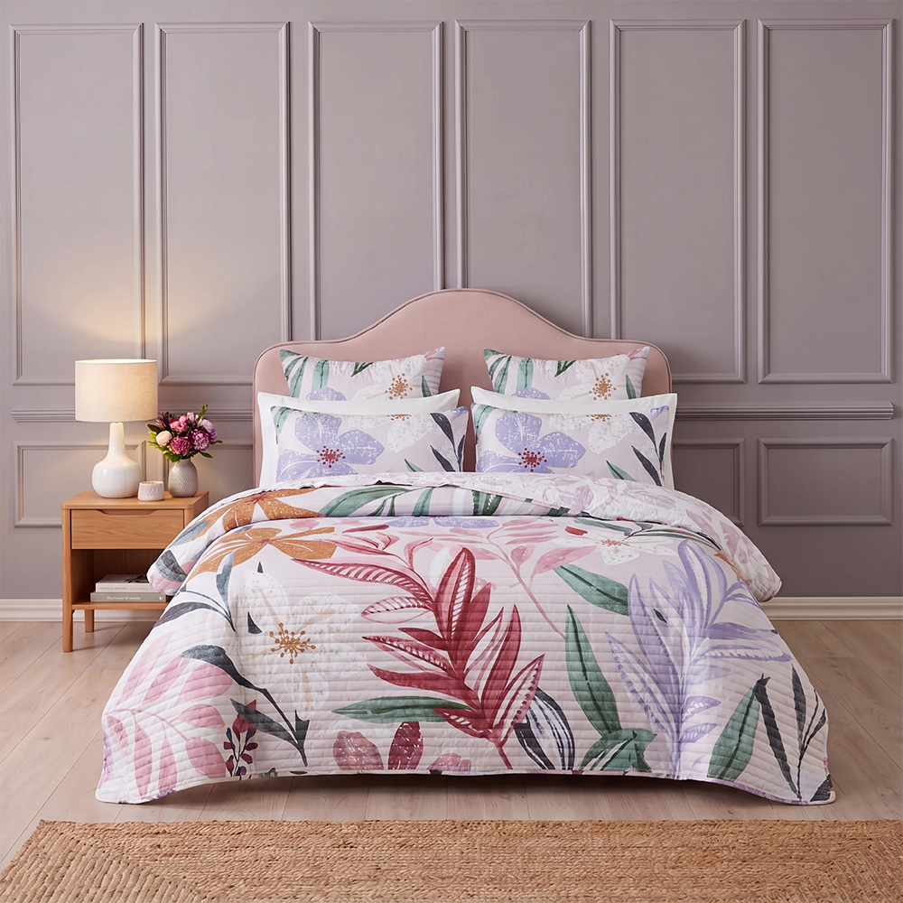 Juego de edredón con estampado floral acolchado con tiras de microfibra de mezcla de algodón