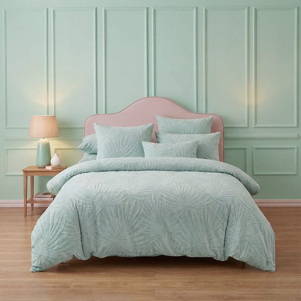 Mint Palm Jacquard Plush Comforter Set