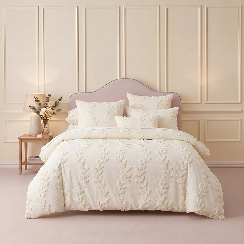 Cream Leaf Tufted Comforter Set