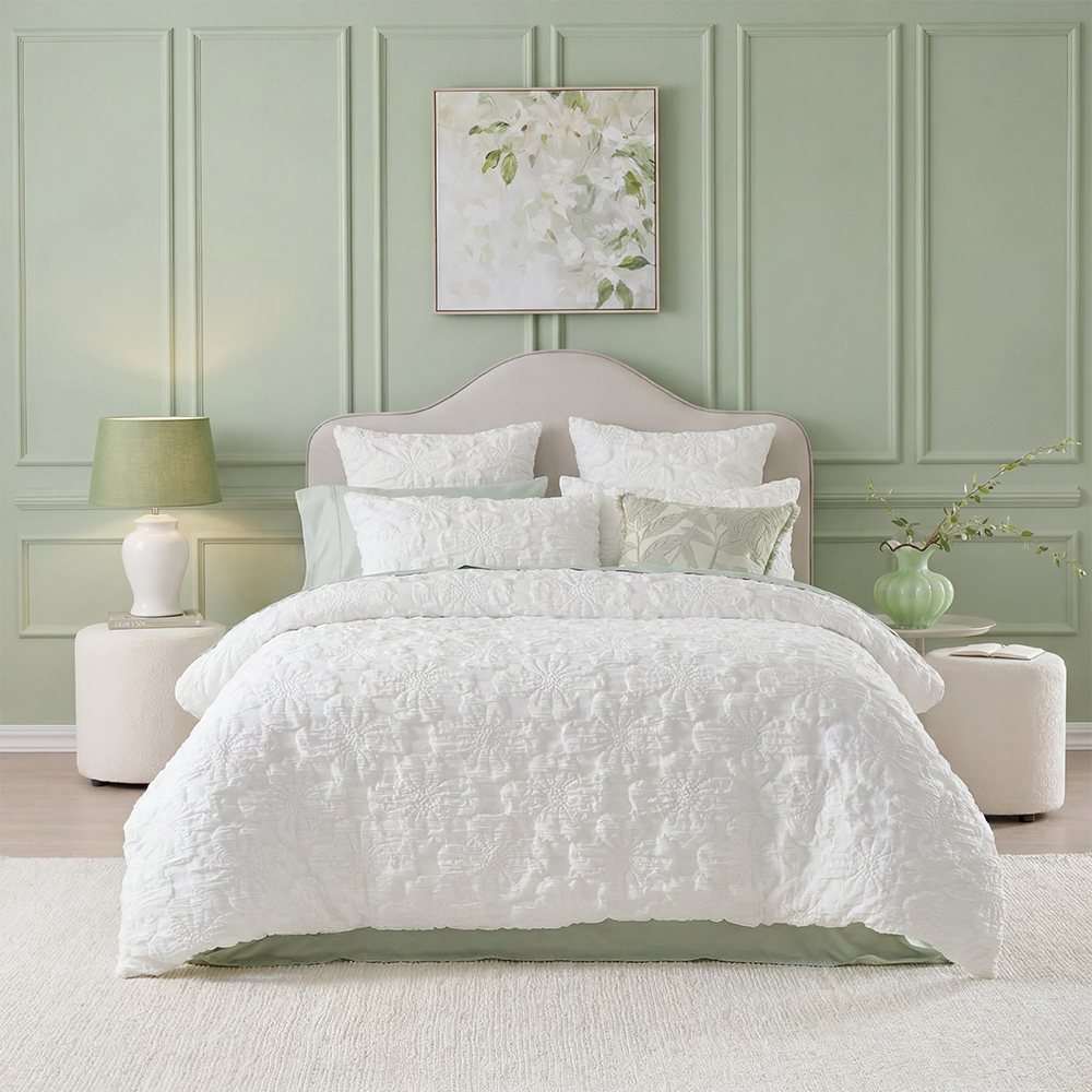 White Floral Matelassé Textured Comforter Set