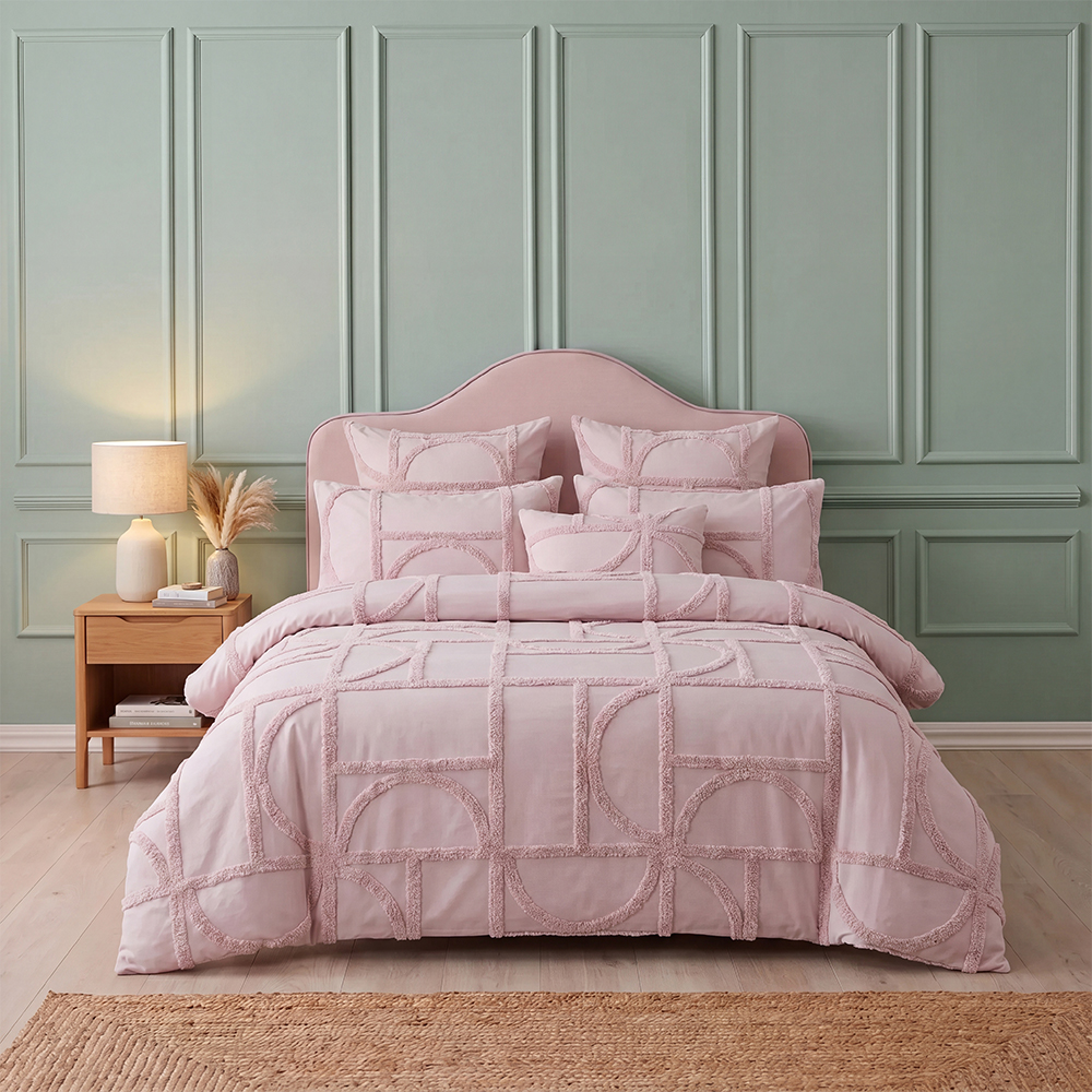 Blush Pink Geometric Tufted Comforter Set