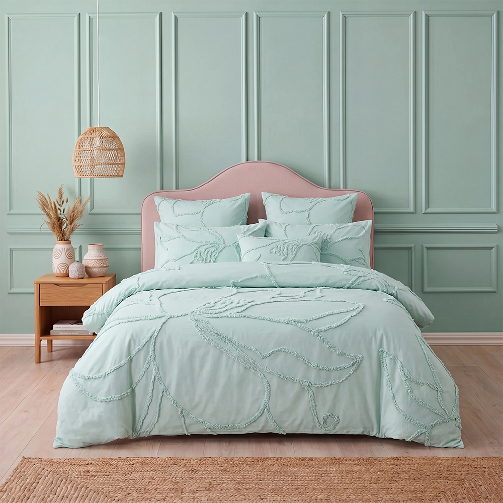 Mint Green Floral Tufted Comforter Set