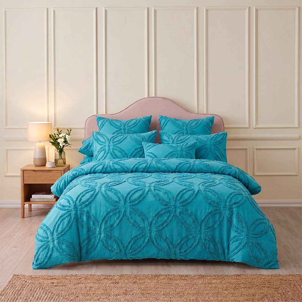 Teal Geometric Tufted Comforter Set